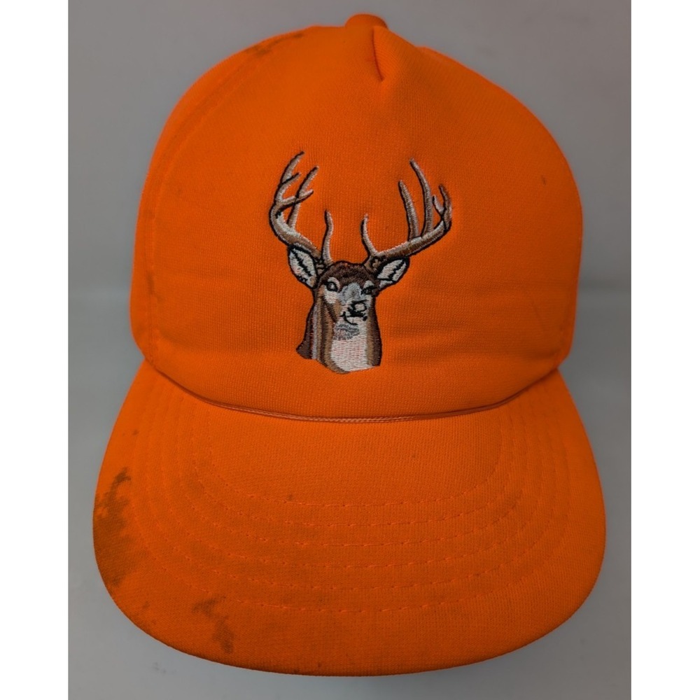 Vintage Youngan Snapback Orange‎ Hunting Hat Cap Whitetail Deer Buck Foam USA